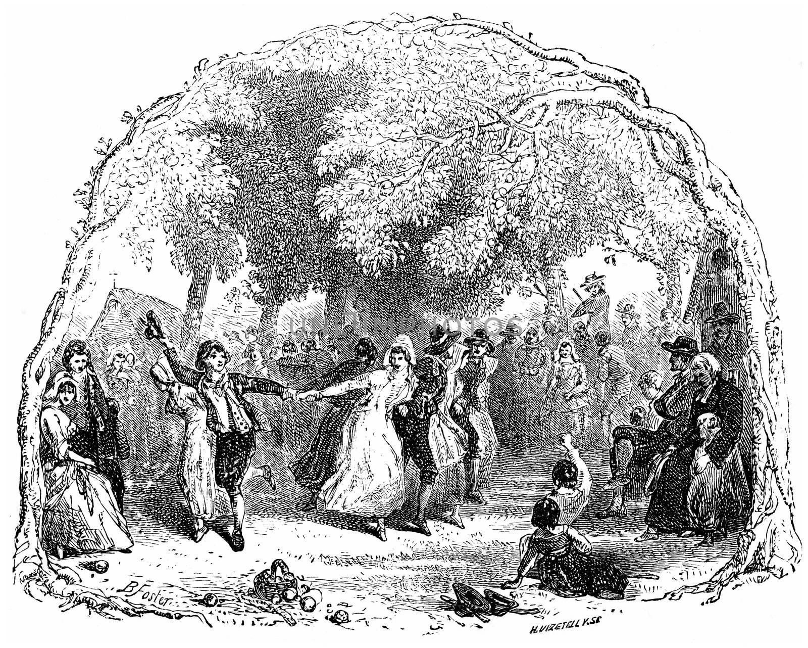 Dance, vintage engraved illustration. From Chemin des Ecoliers, 1861.
