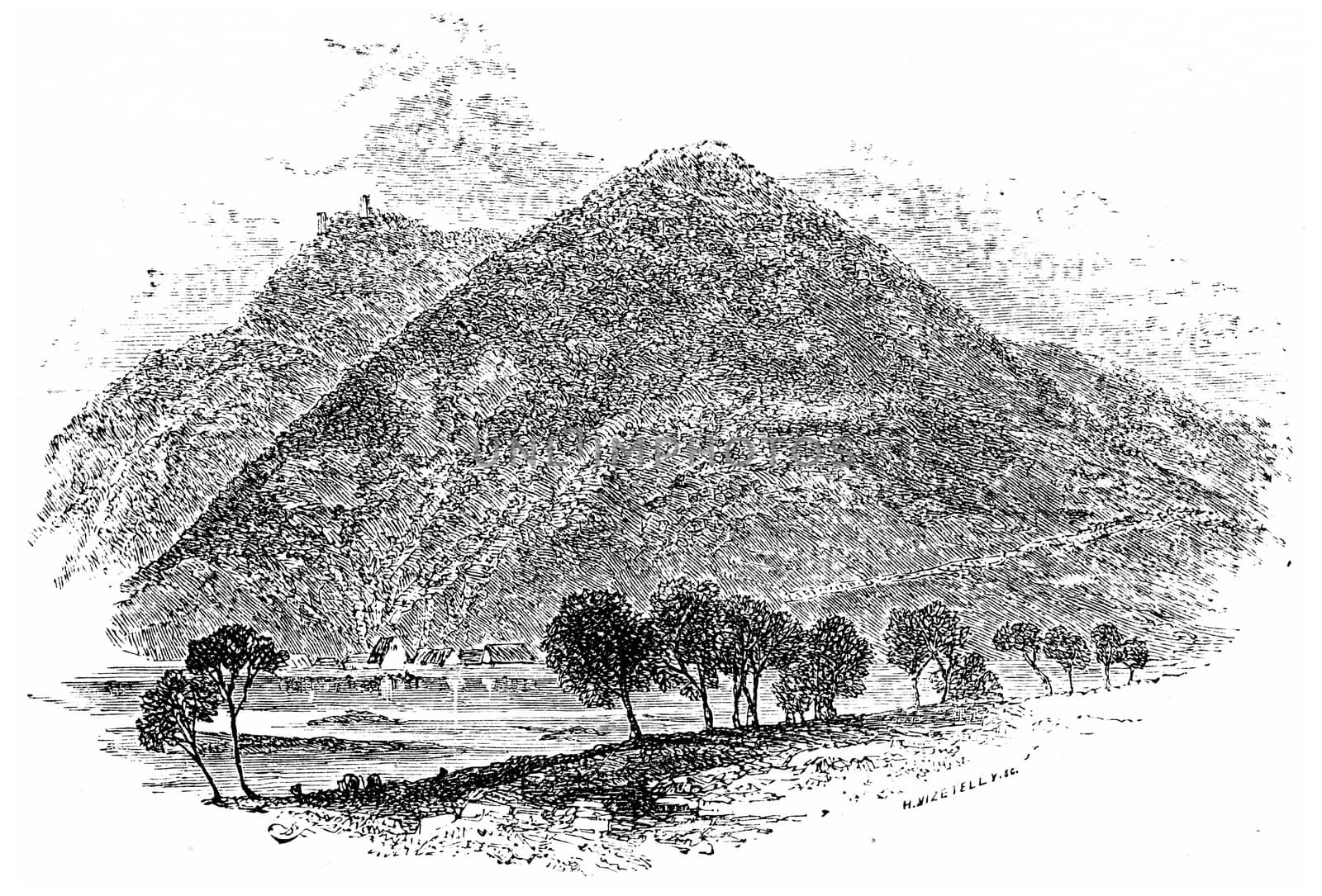 Mountain of All Saints, vintage engraved illustration. From Chemin des Ecoliers, 1861.
