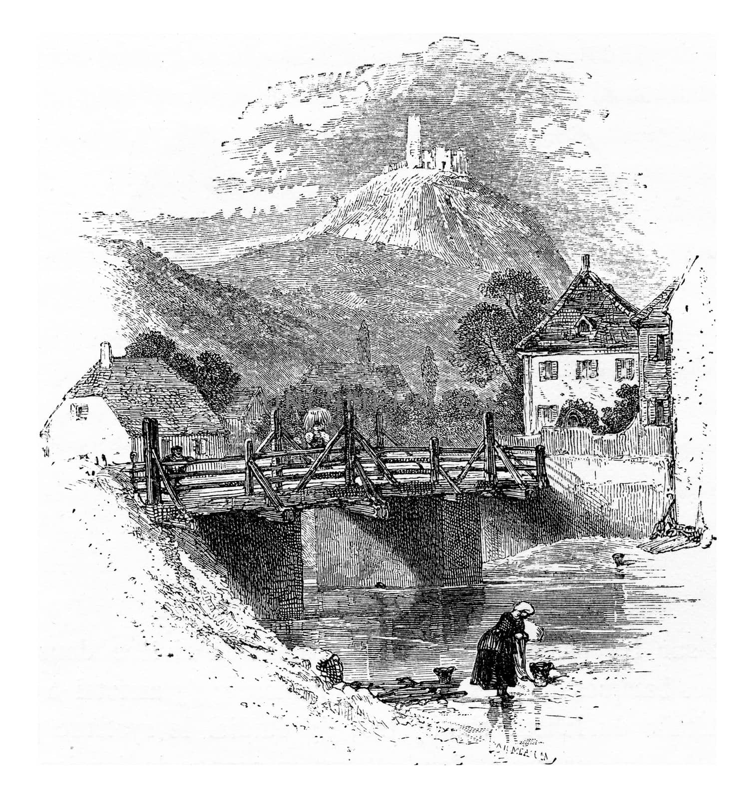 Tower Windeck, vintage engraving. by Morphart