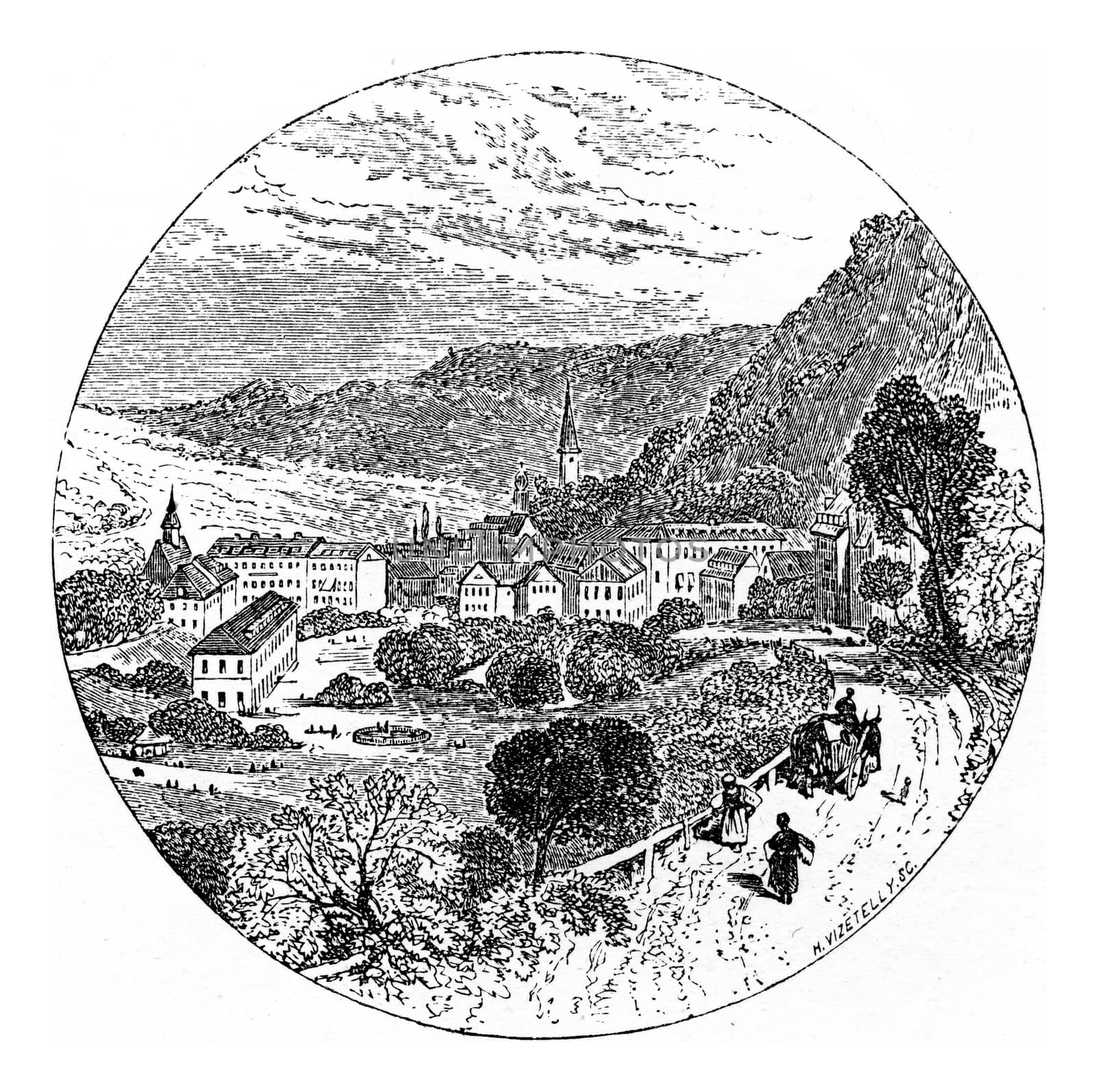 Langen, vintage engraved illustration. From Chemin des Ecoliers, 1861.
