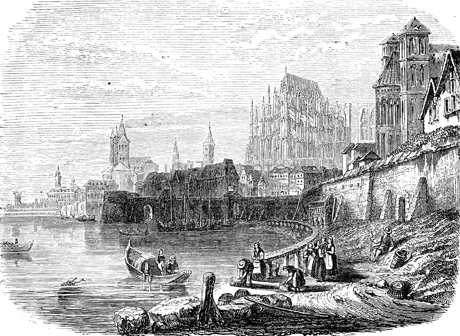 Cologne, vintage engraved illustration. From Chemin des Ecoliers, 1861.
