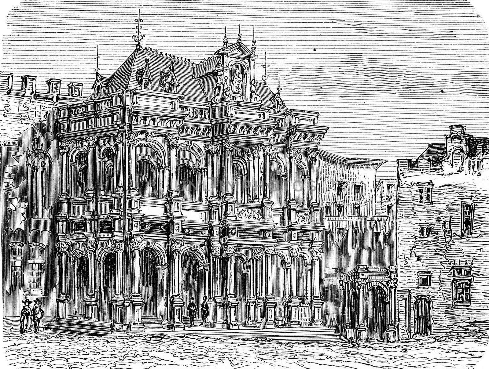 Cologne City Hall, vintage engraved illustration. From Chemin des Ecoliers, 1861.
