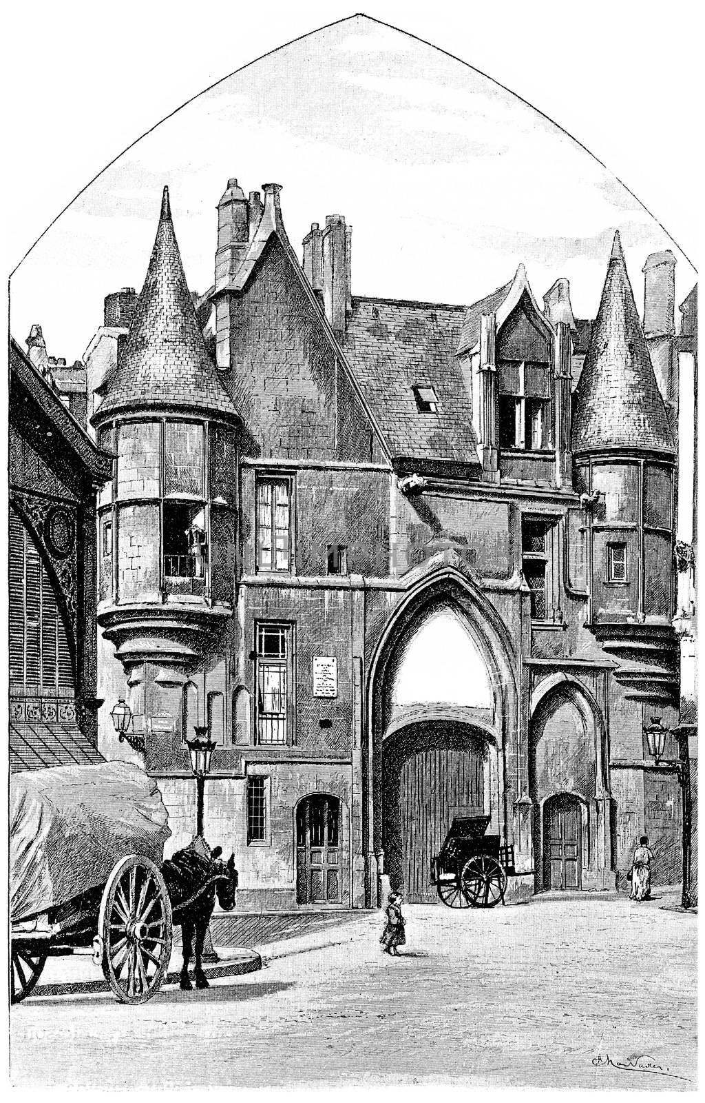 Hotel de Sens, vintage engraved illustration. Paris - Auguste VITU – 1890.