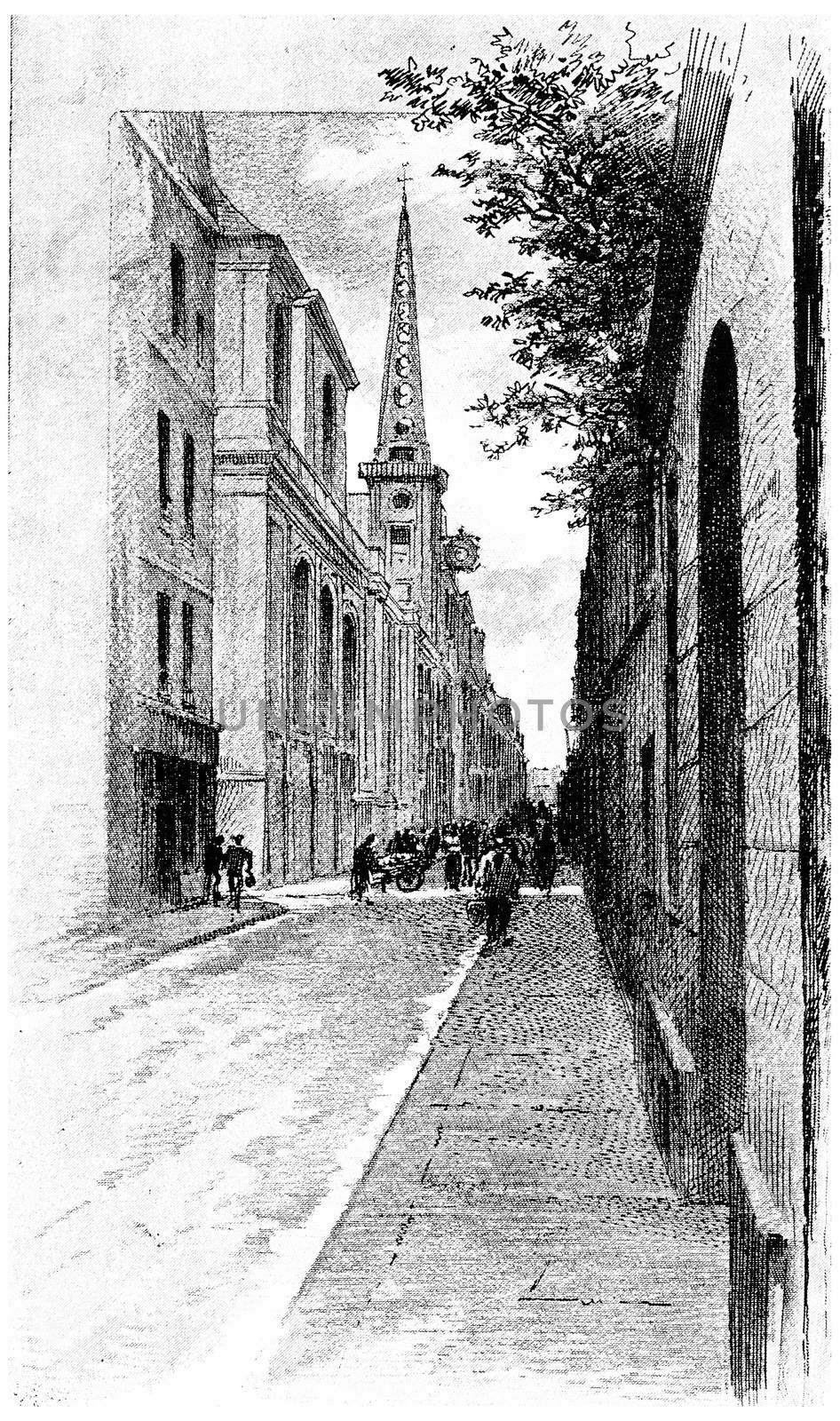 Rue Saint-Louis-en-Ile, vintage engraving. by Morphart