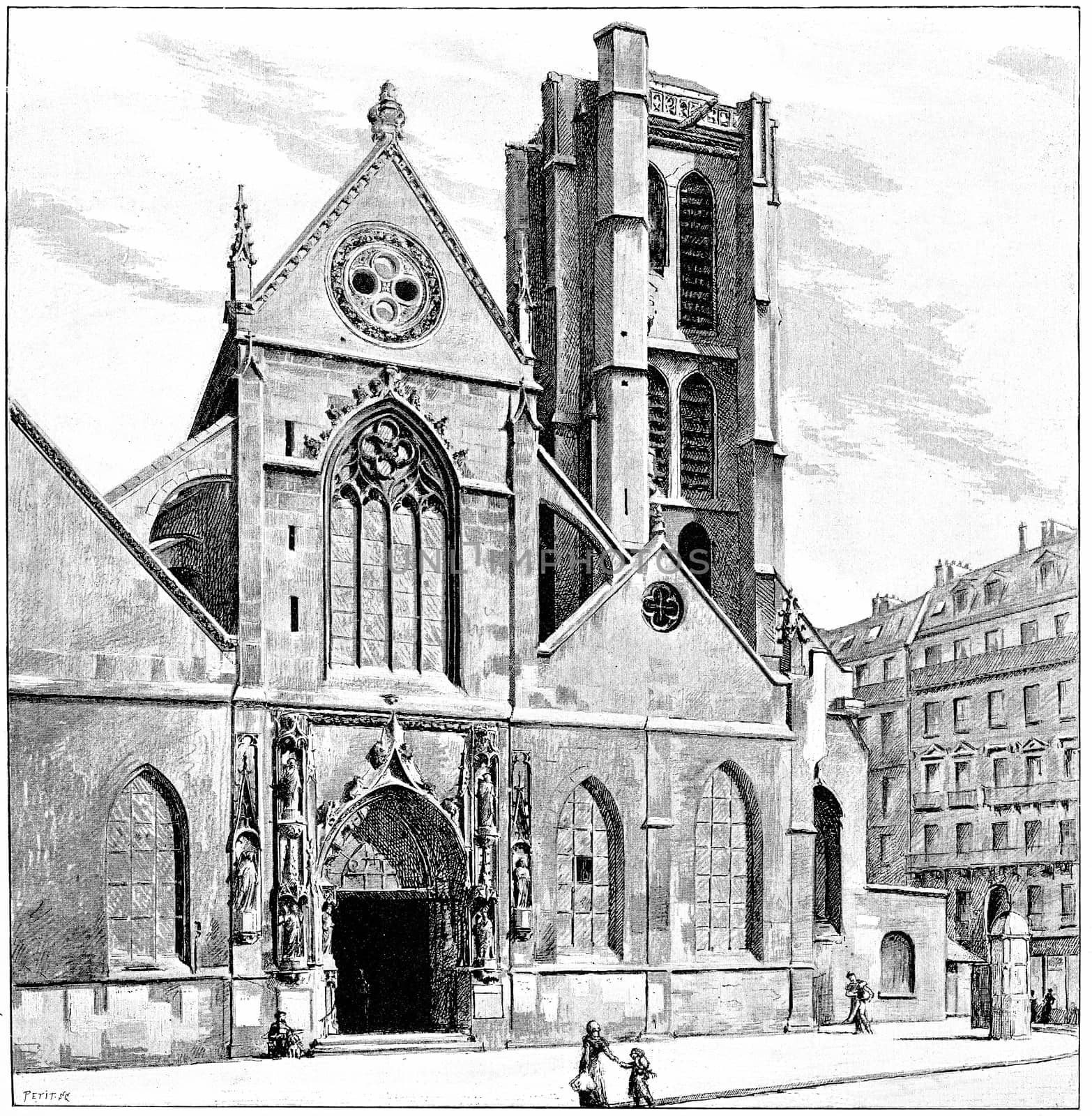 Church of St. Nicolas des Champs, vintage engraving. by Morphart