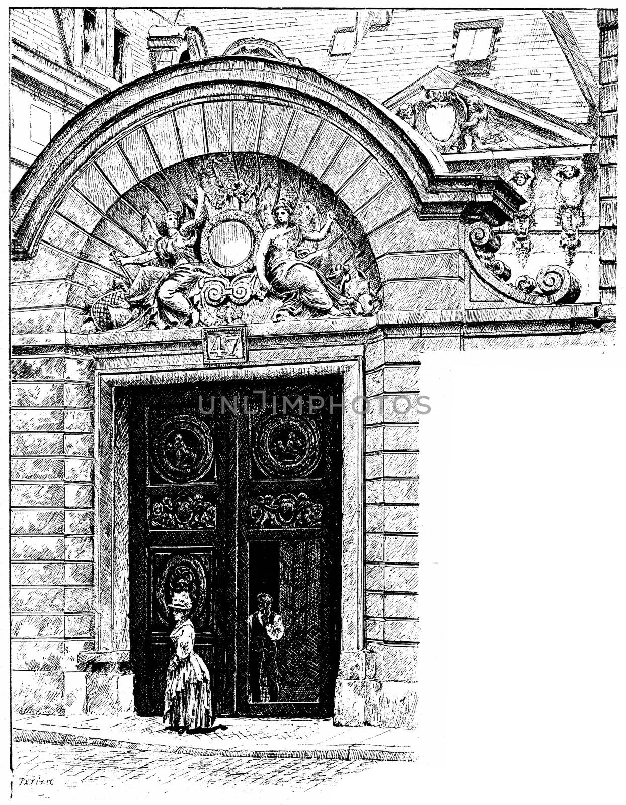 Portal hotel Holland, vintage engraved illustration. Paris - Auguste VITU – 1890.