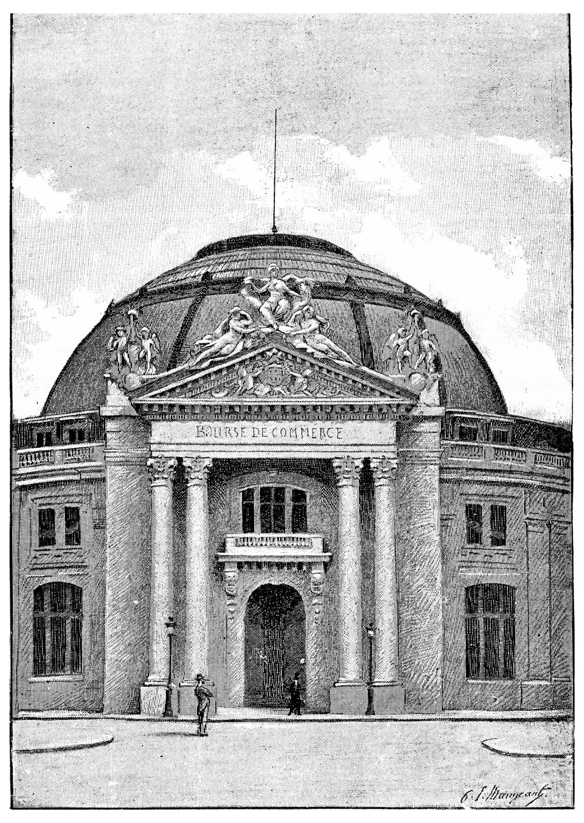 The new Commercial Exchange, vintage engraved illustration. Paris - Auguste VITU – 1890.