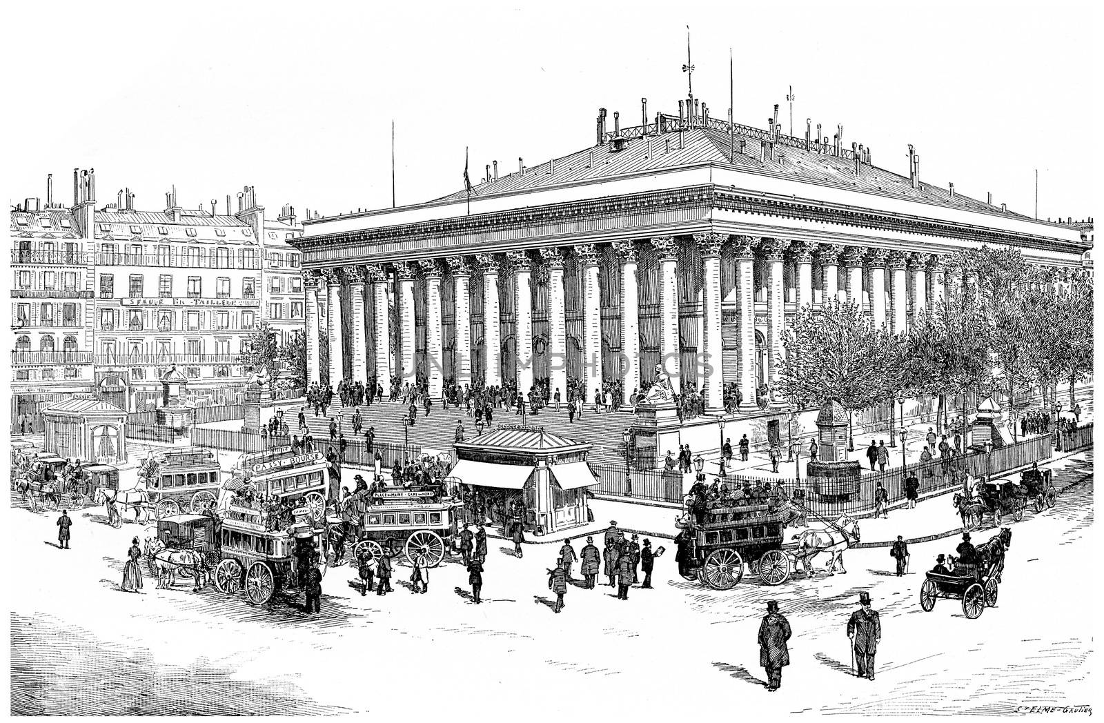 Paris Bourse, vintage engraved illustration. Paris - Auguste VITU – 1890.