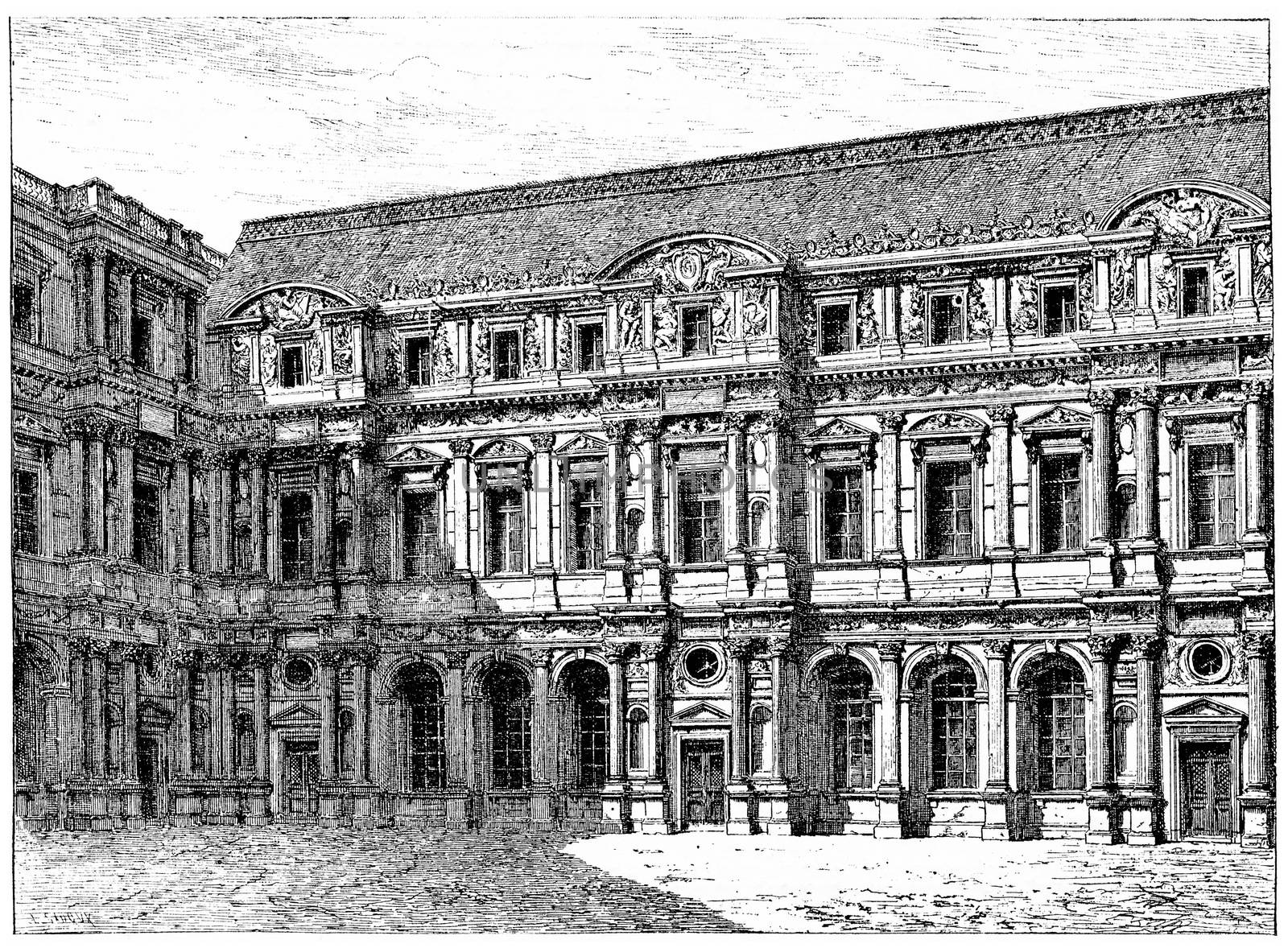 The old Louvre (front of Pierre Lescot), vintage engraving. by Morphart