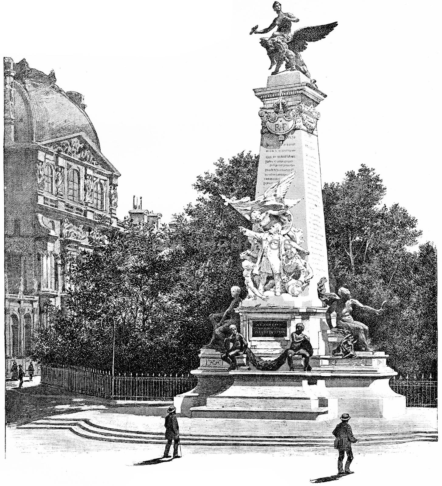 Monument Gambetta, vintage engraving.  by Morphart