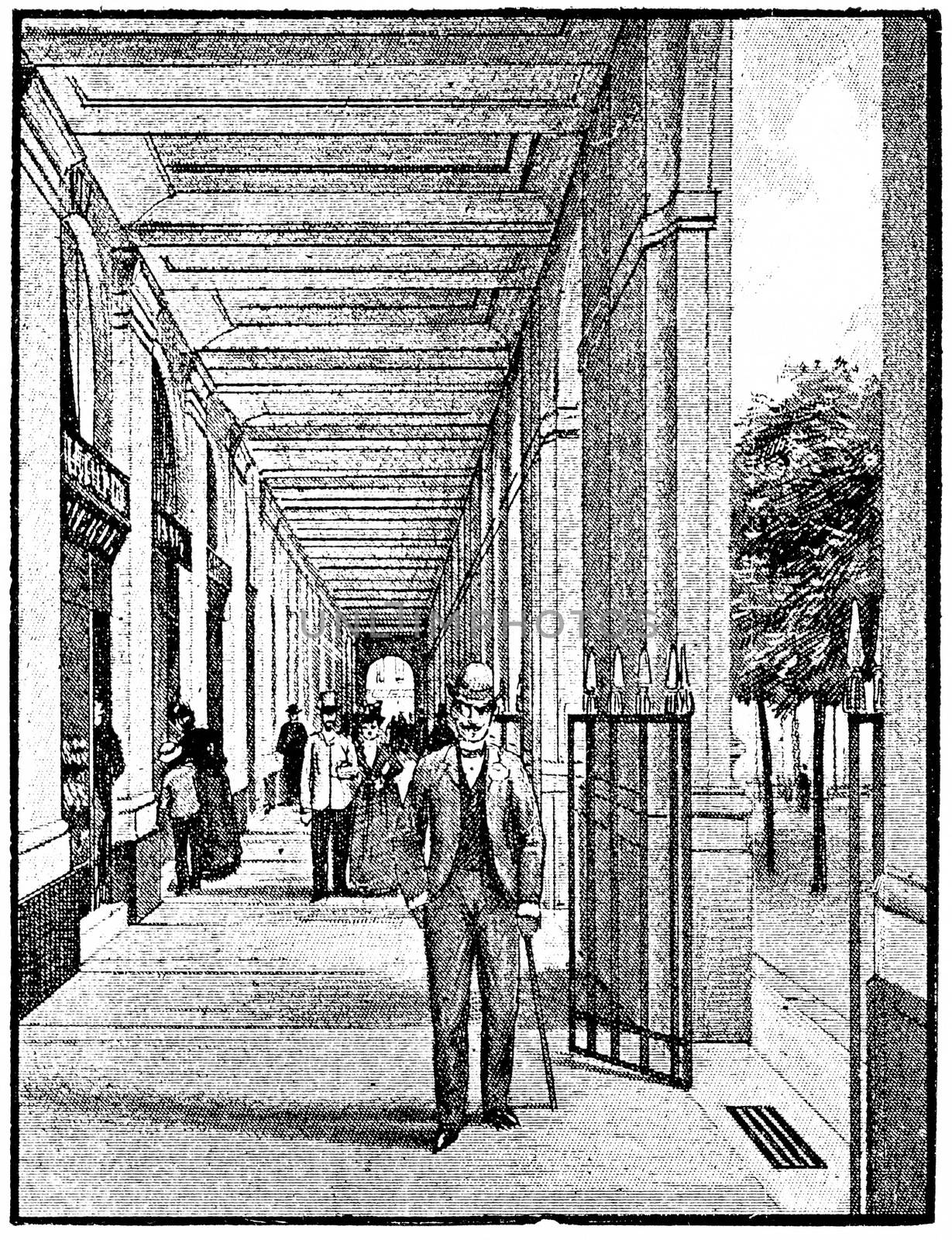 Montpensier gallery, vintage engraved illustration. Paris - Auguste VITU – 1890.