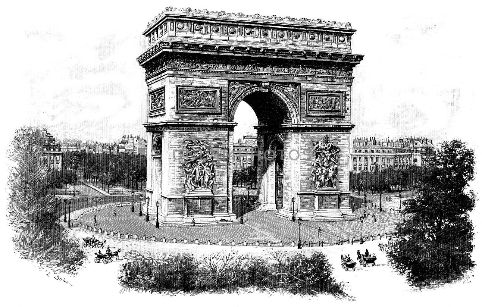 Triumphal arch of the star, vintage engraving. by Morphart