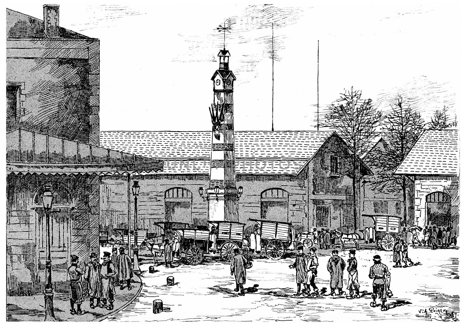 The general abattoirs of la Villette, vintage engraved illustration. Paris - Auguste VITU – 1890.