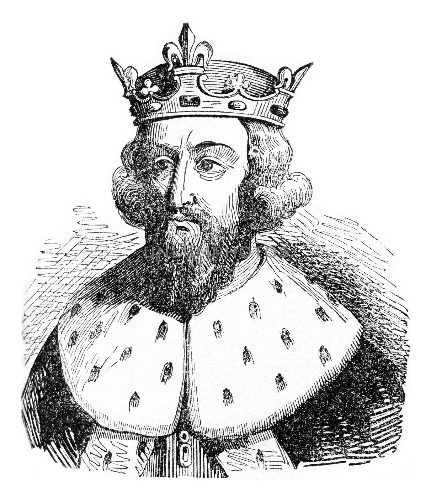 Alfred the Great, vintage engraved illustration. Colorful History of England, 1837.
