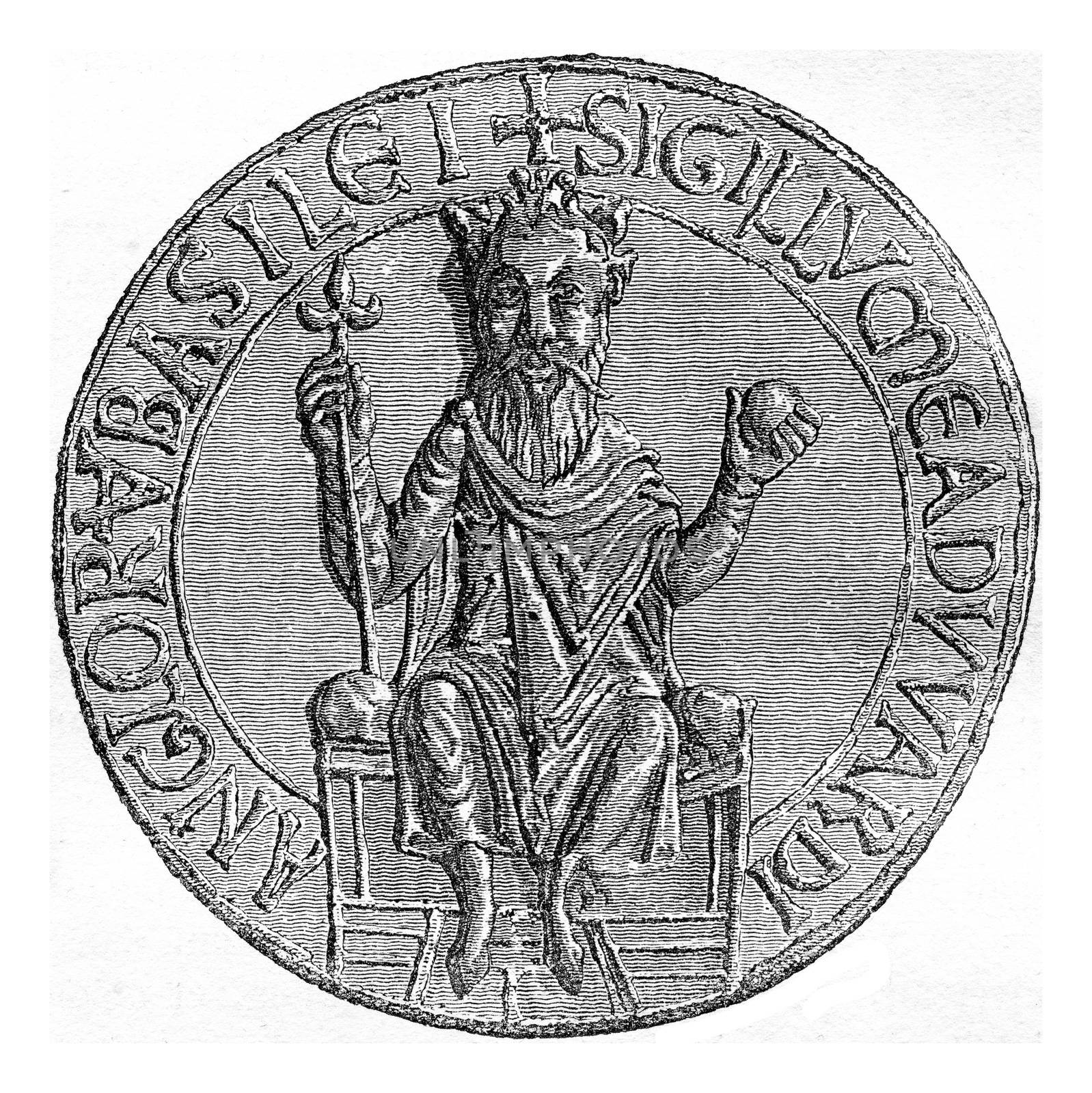 Seal of Edward the Confessor, vintage engraving. by Morphart