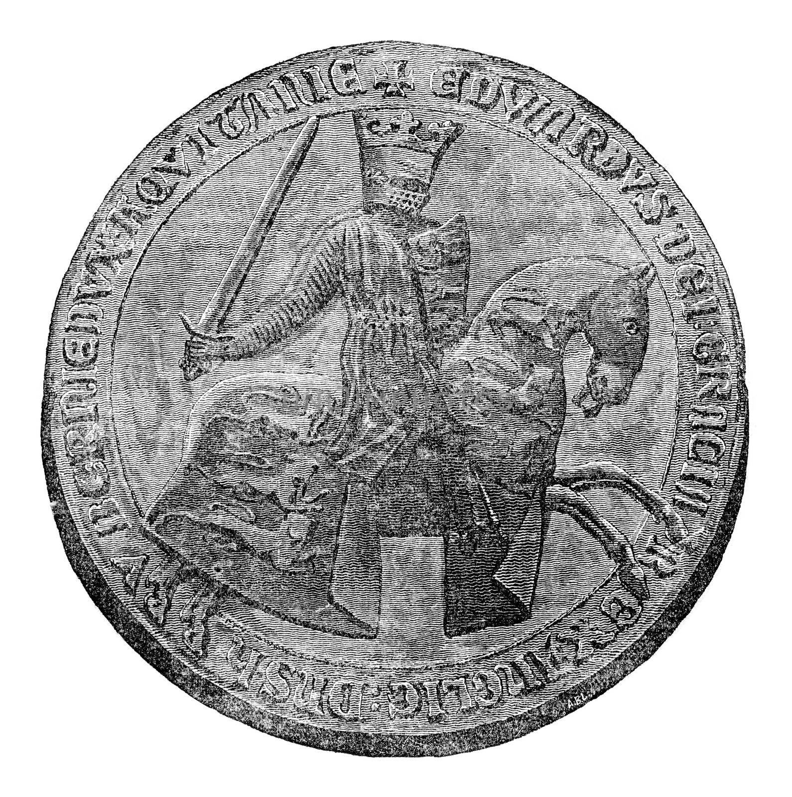 Against seal of Edward I, vintage engraved illustration. Colorful History of England, 1837.
