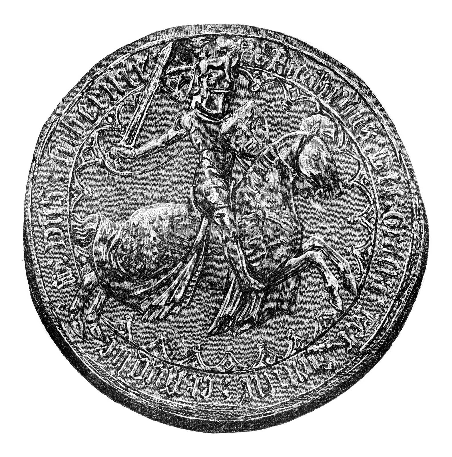 Against seal of Richard II, vintage engraved illustration. Colorful History of England, 1837.
