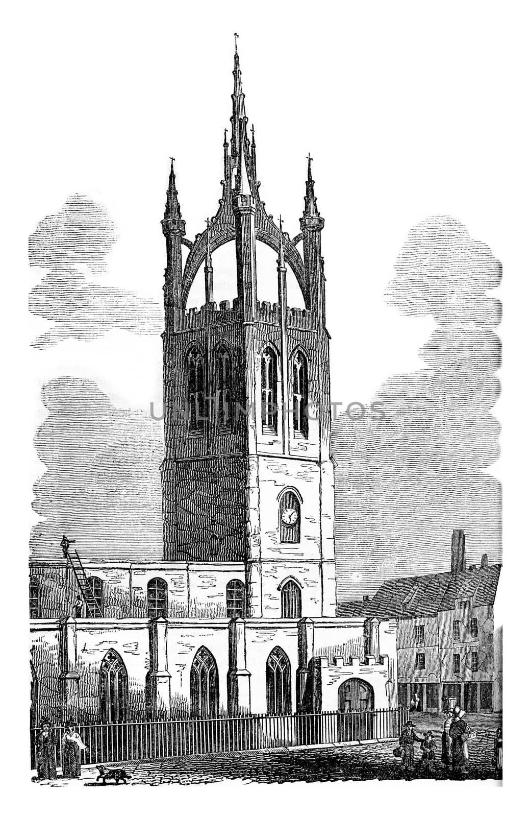 View of the Church of Saint-Nicolas, in Newcastle, vintage engra by Morphart