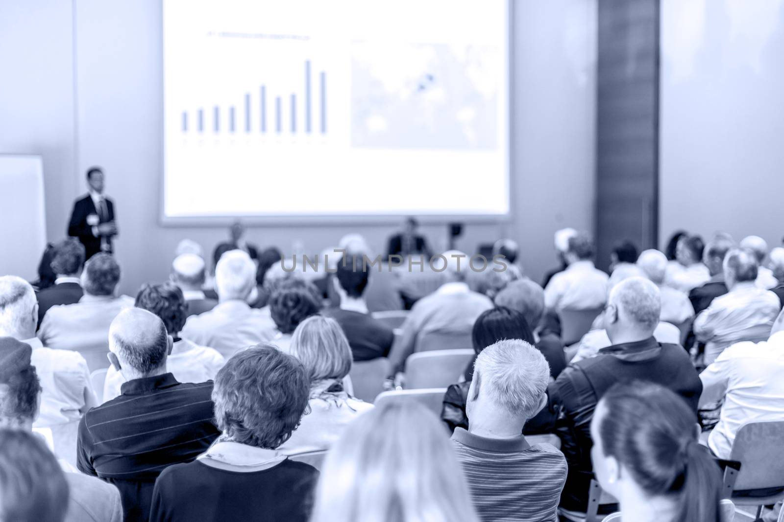 Business speaker giving a talk in conference hall. by kasto