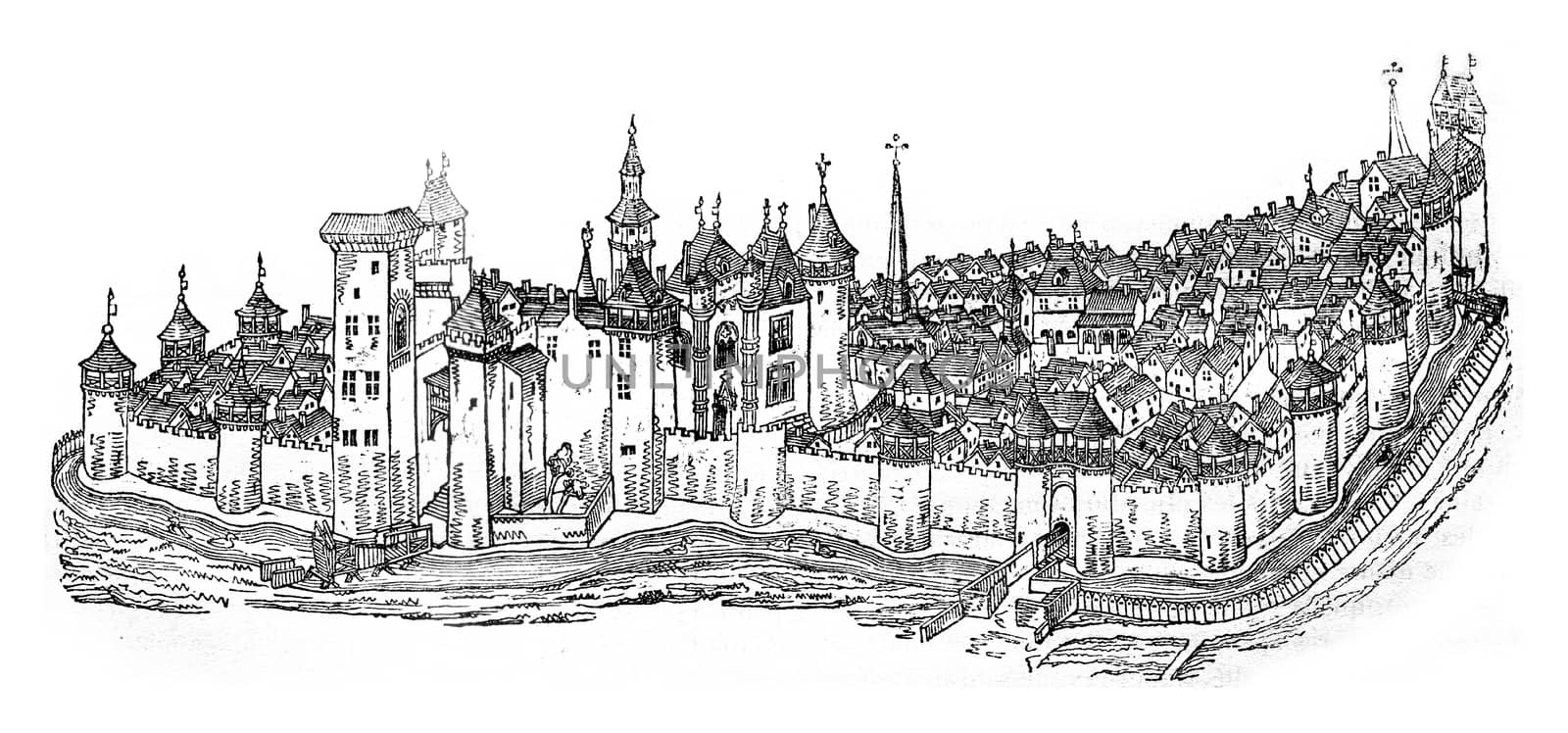 The city and the castle of Moulins, after a manuscript of the fi by Morphart