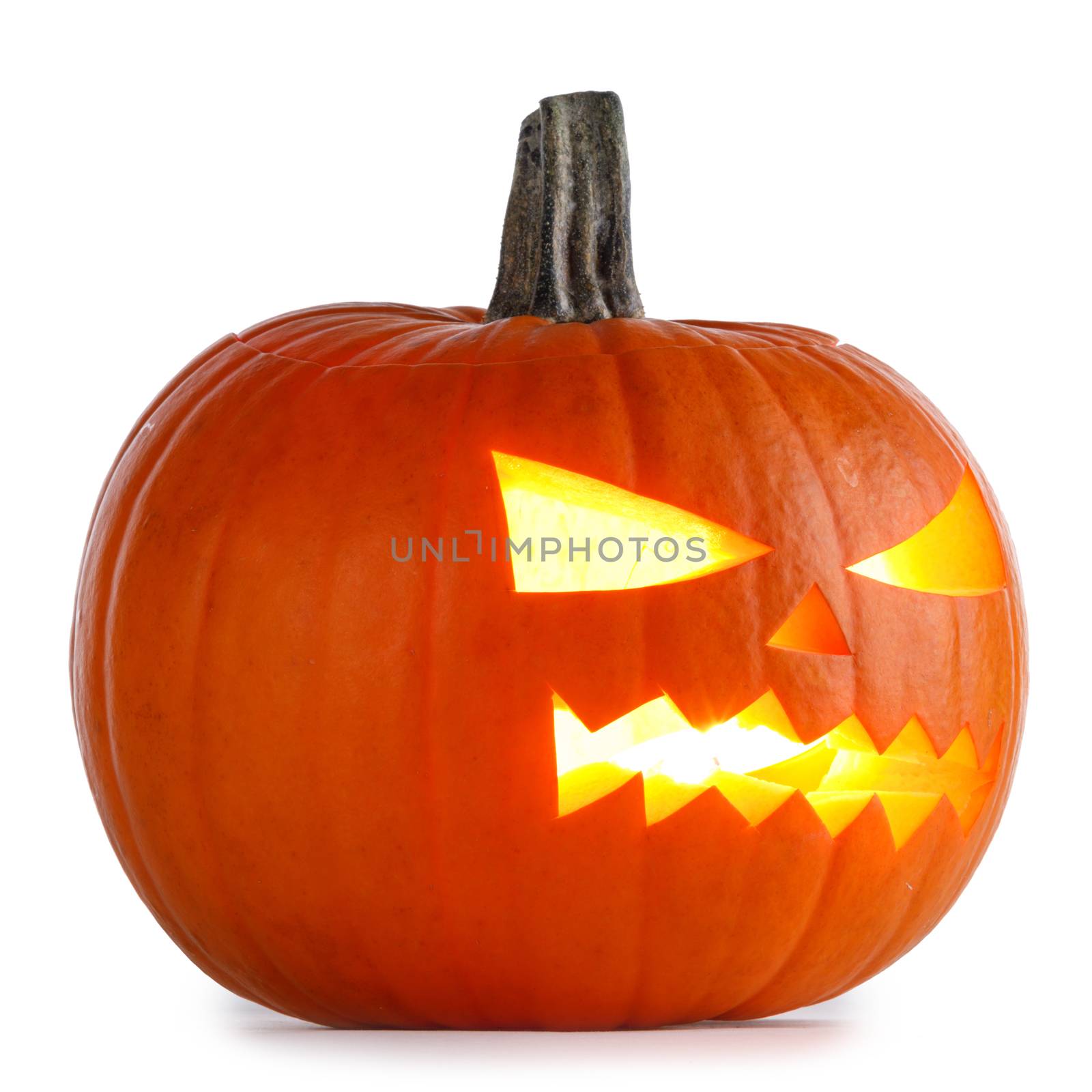 One glowing Halloween Pumpkin isolated on white background