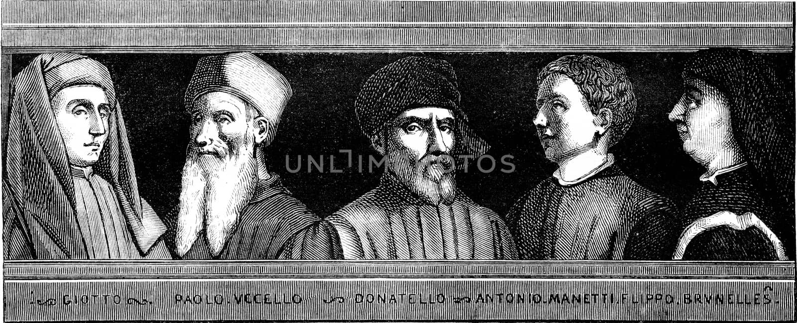 Giotto, Paolo Uccello, Donatello, Antonio Manetti, Filippo Brune by Morphart