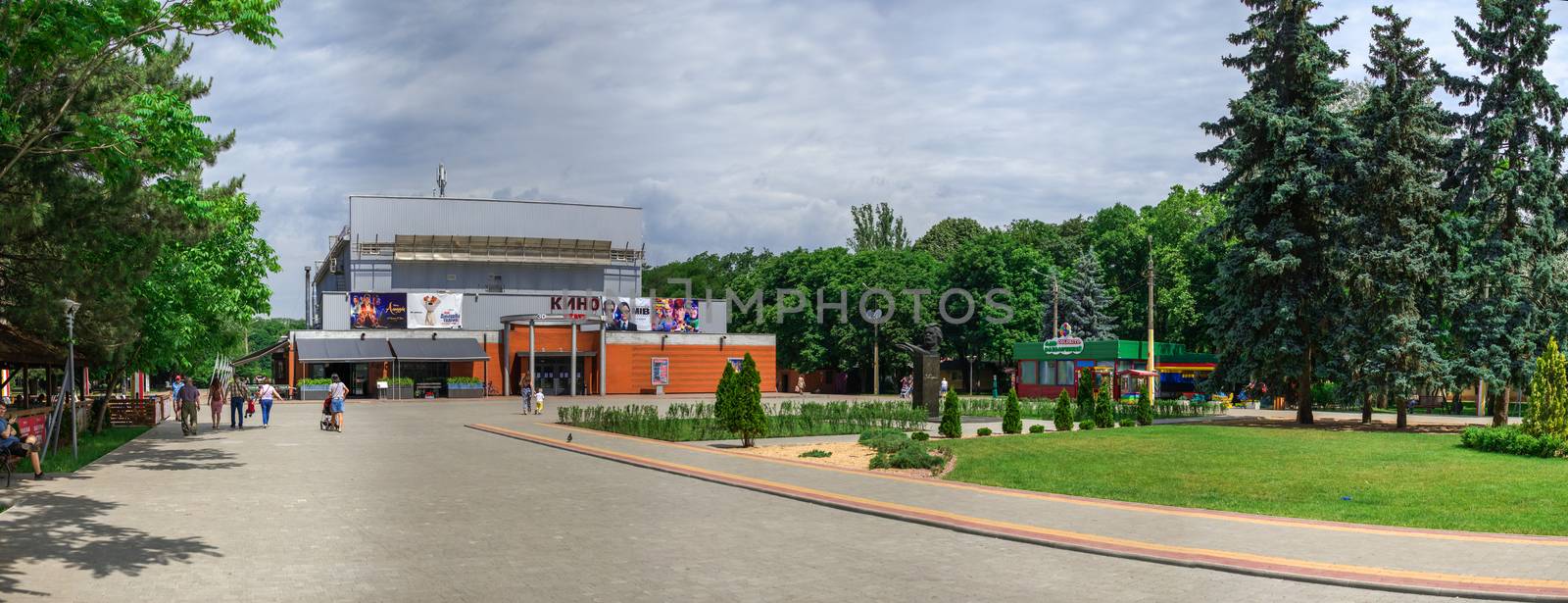 Odessa, Ukraine - 06.09.2019. Cinema in Gorky Park in Odessa, Ukraine, on a sunny summer day