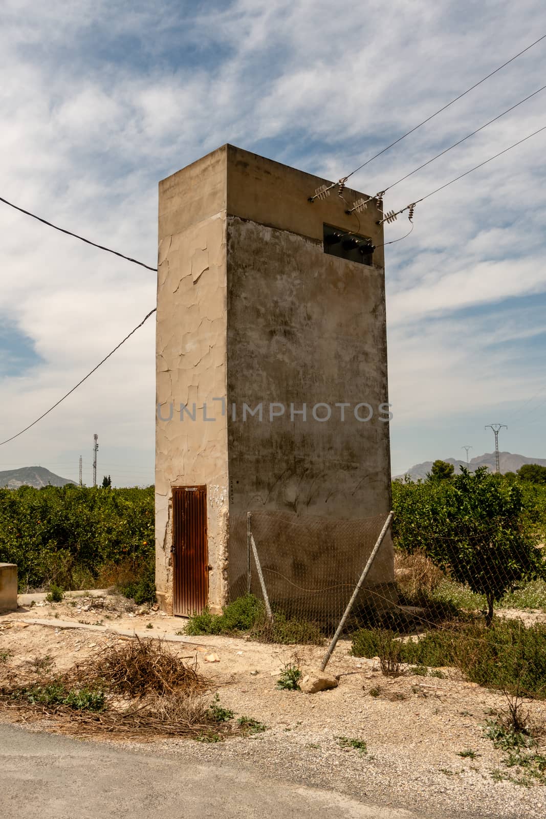 Unusual power ditribution building for local supply of electricity in Spain