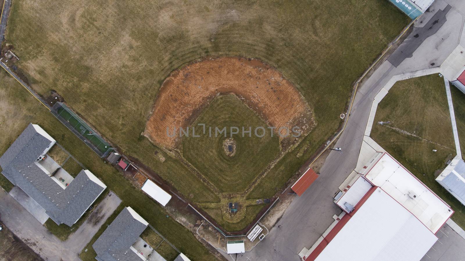 high up view of a baseball field