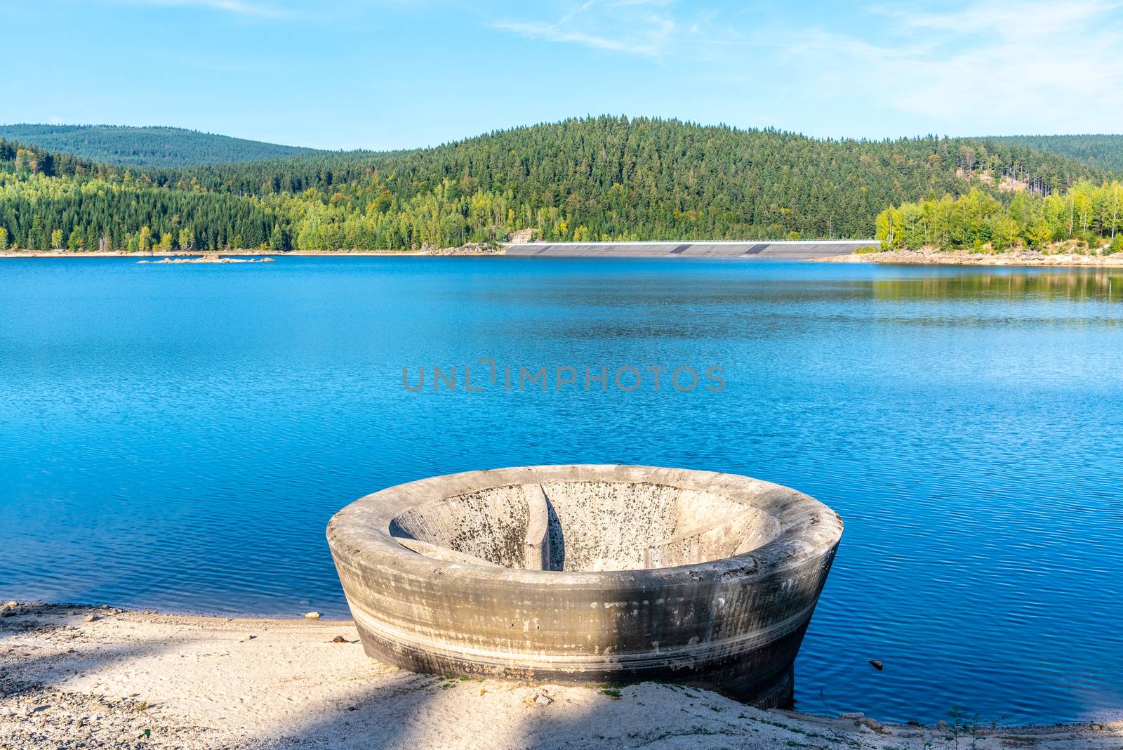 Mountain water reservoir Josefuv Dul, aka Josefodolska Dam, Jizera Mountains, Czech Republic. Sunny summer day by pyty
