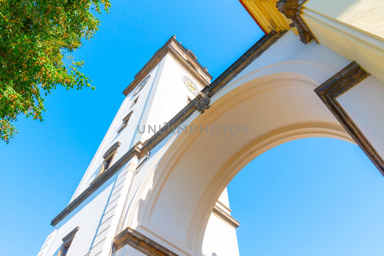 Bell tower at St. Stephen's Cathedral in Litomerice, Czech Republic by pyty