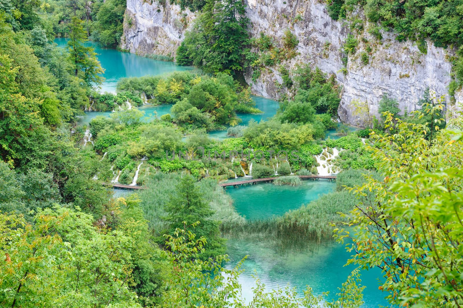 Beautiful cascade waterfalls in Plitvice Lakes National Park, Croatia