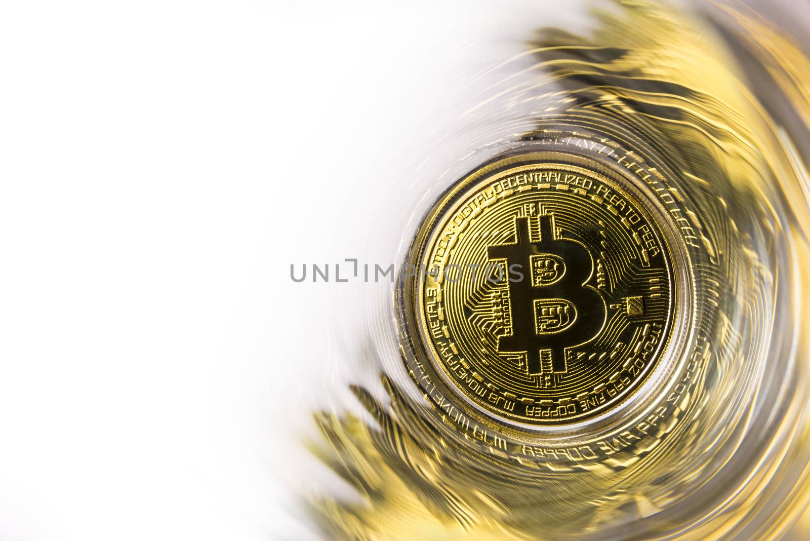 Golden Bitcoin coin on white background. Cryptocurrency. by butenkow