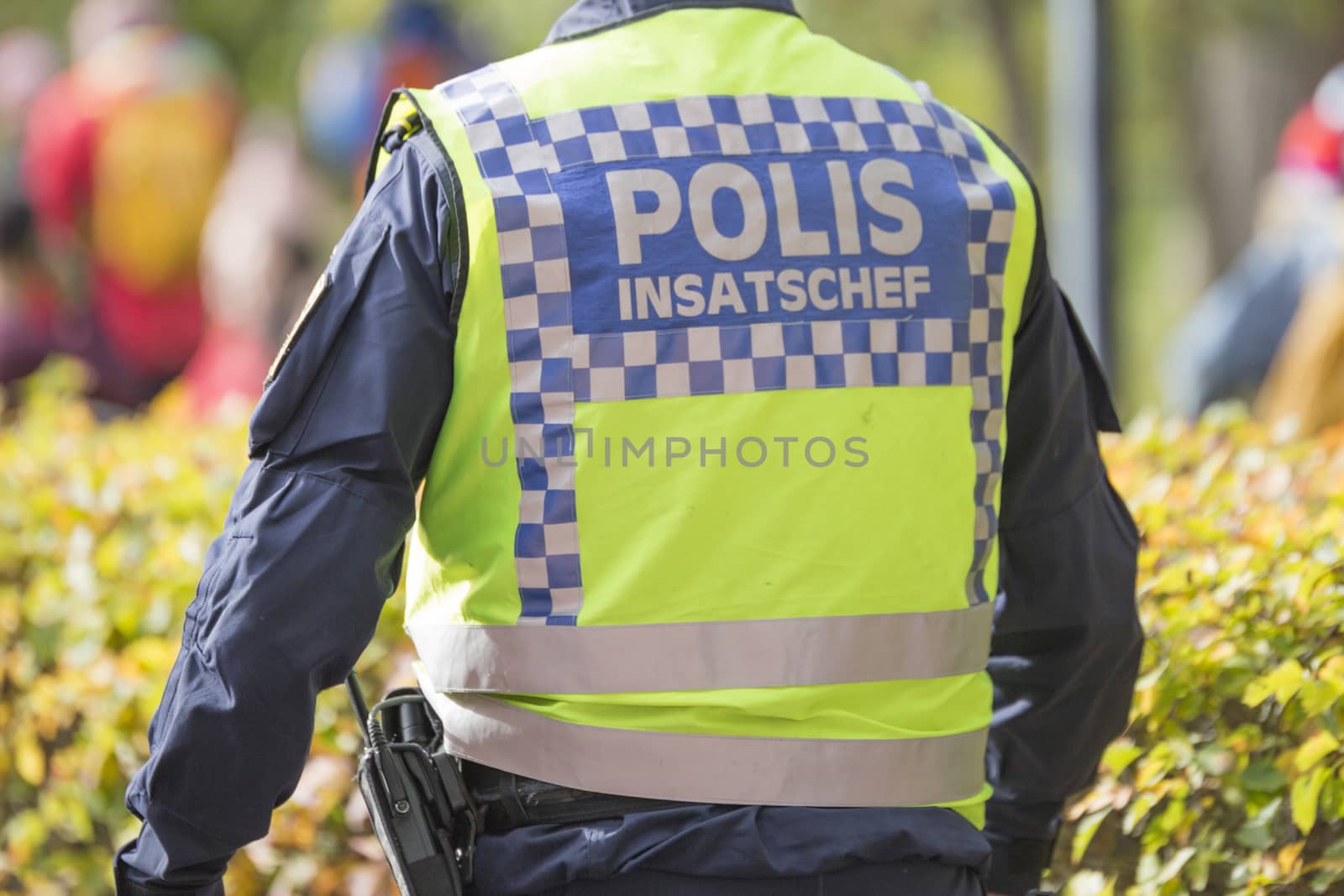 Swedish Police task force commander with Reflective Vest.
