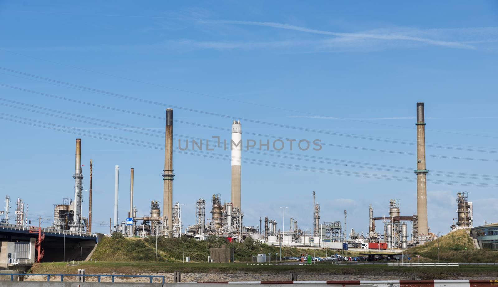 smoke pollution of a power plant in holland near rotterdam in the area europoort