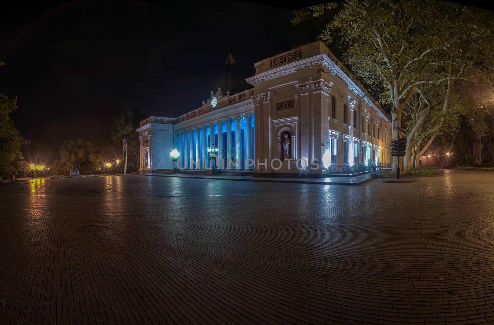 City Hall of Odessa, Ukraine at night