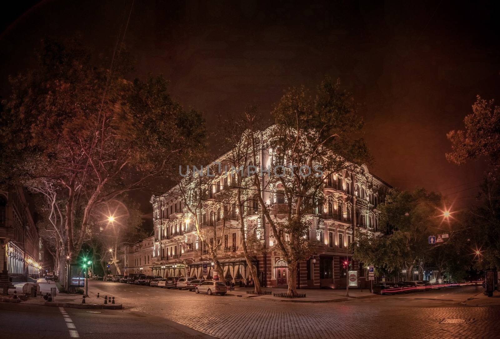 Odessa, Ukraine - 09.09.2018. Luxury hotel Bristol in the historic center of the Odessa city in a summer night