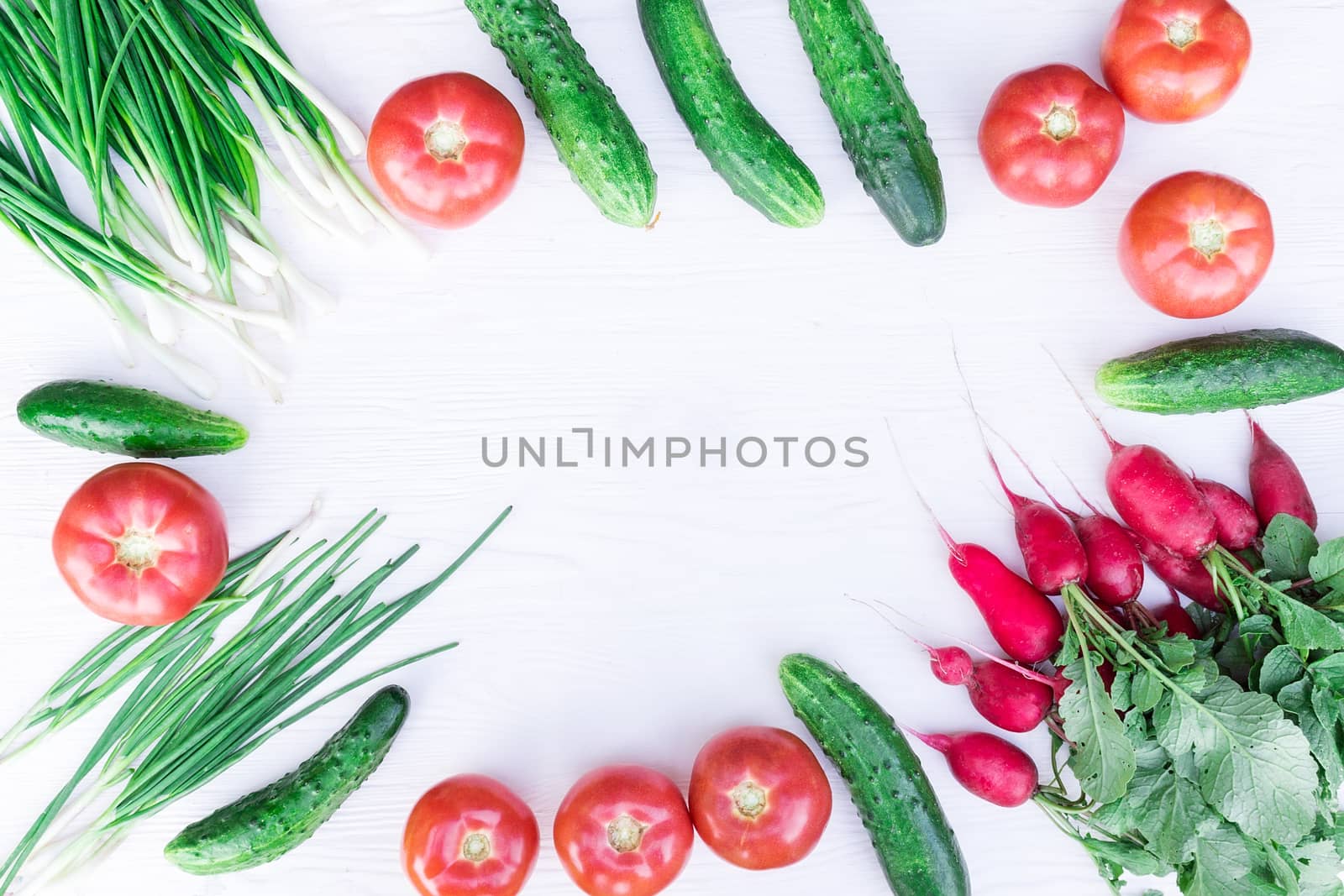 Fresh vegetables from the garden on a white background