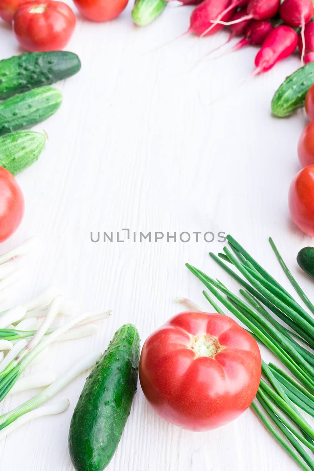 Fresh vegetables from the garden on a white background