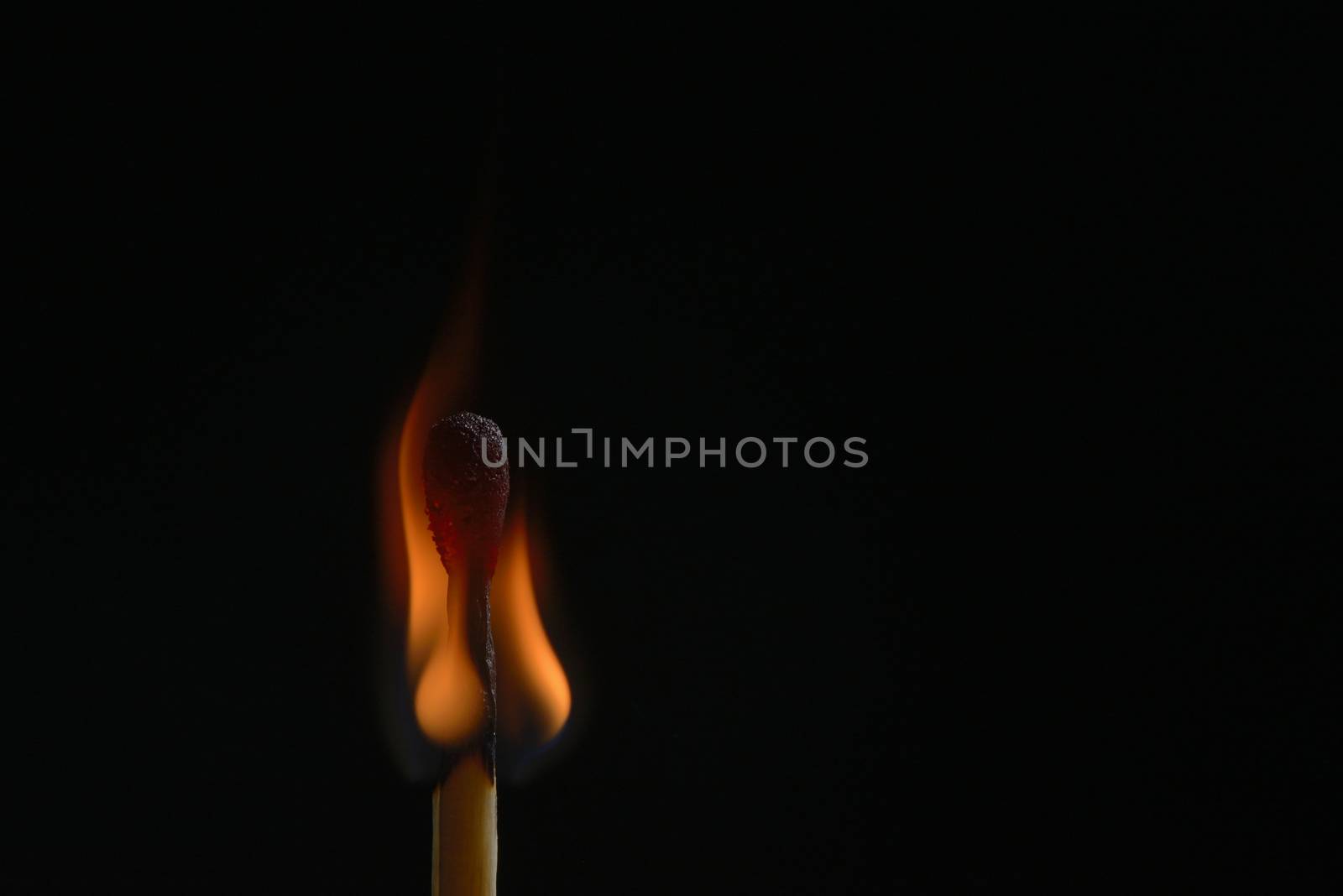 Burning match on black background by mady70
