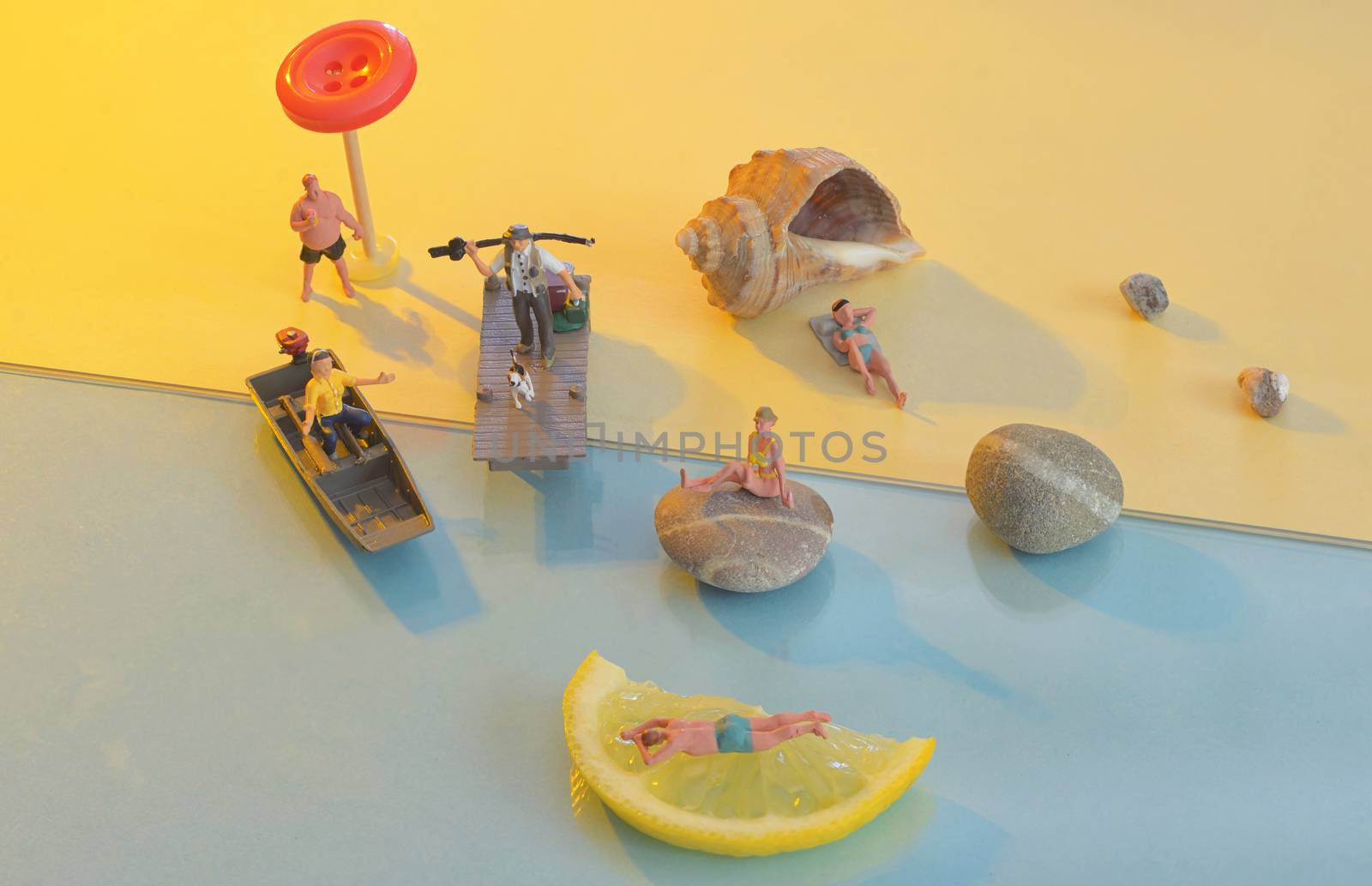 Different miniature people on the beach by mady70