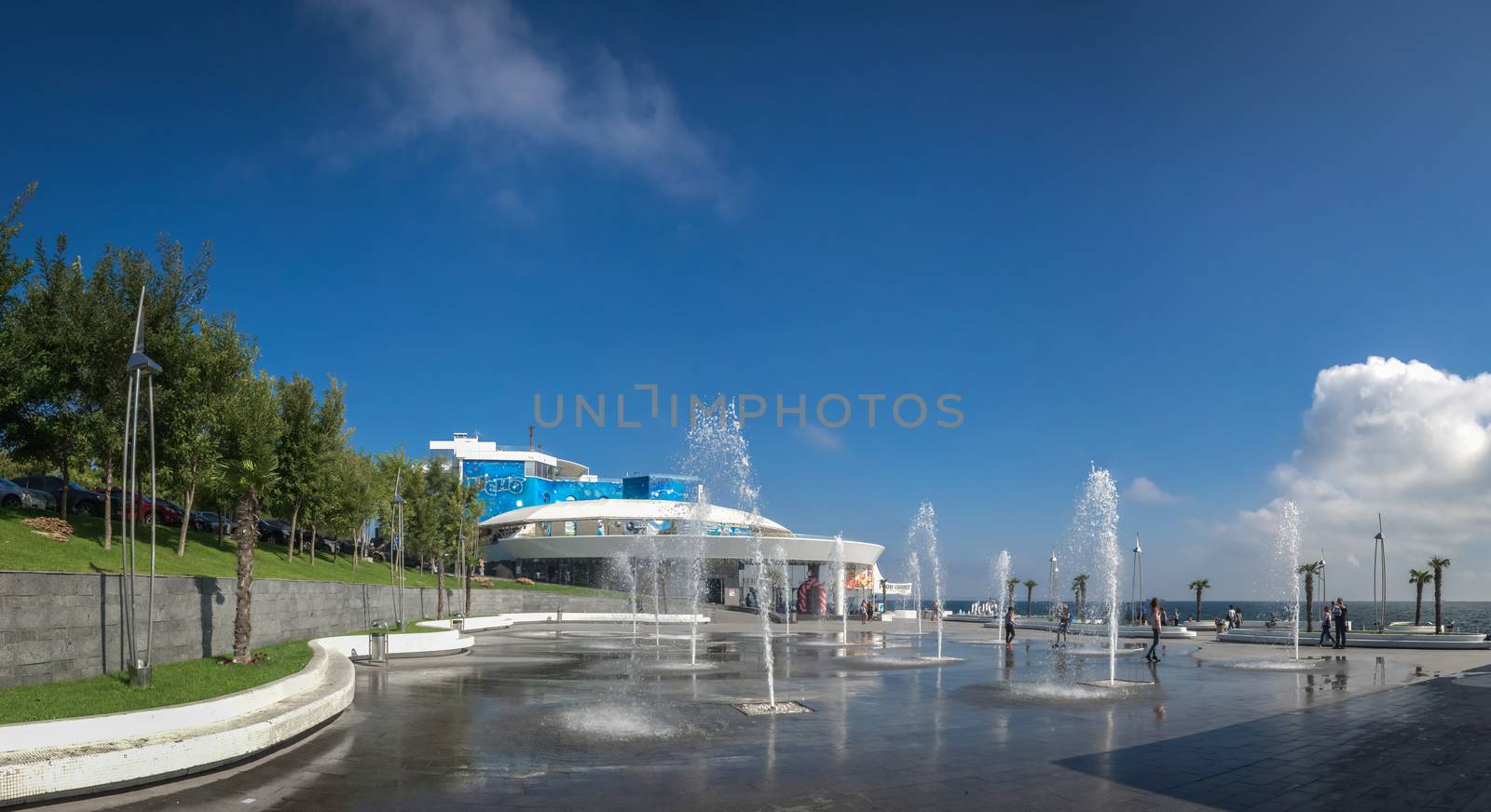 Odessa, Ukraine - 09.12.2018. Odessa Dolphinarium outside panoramic view in a sunny summer day.