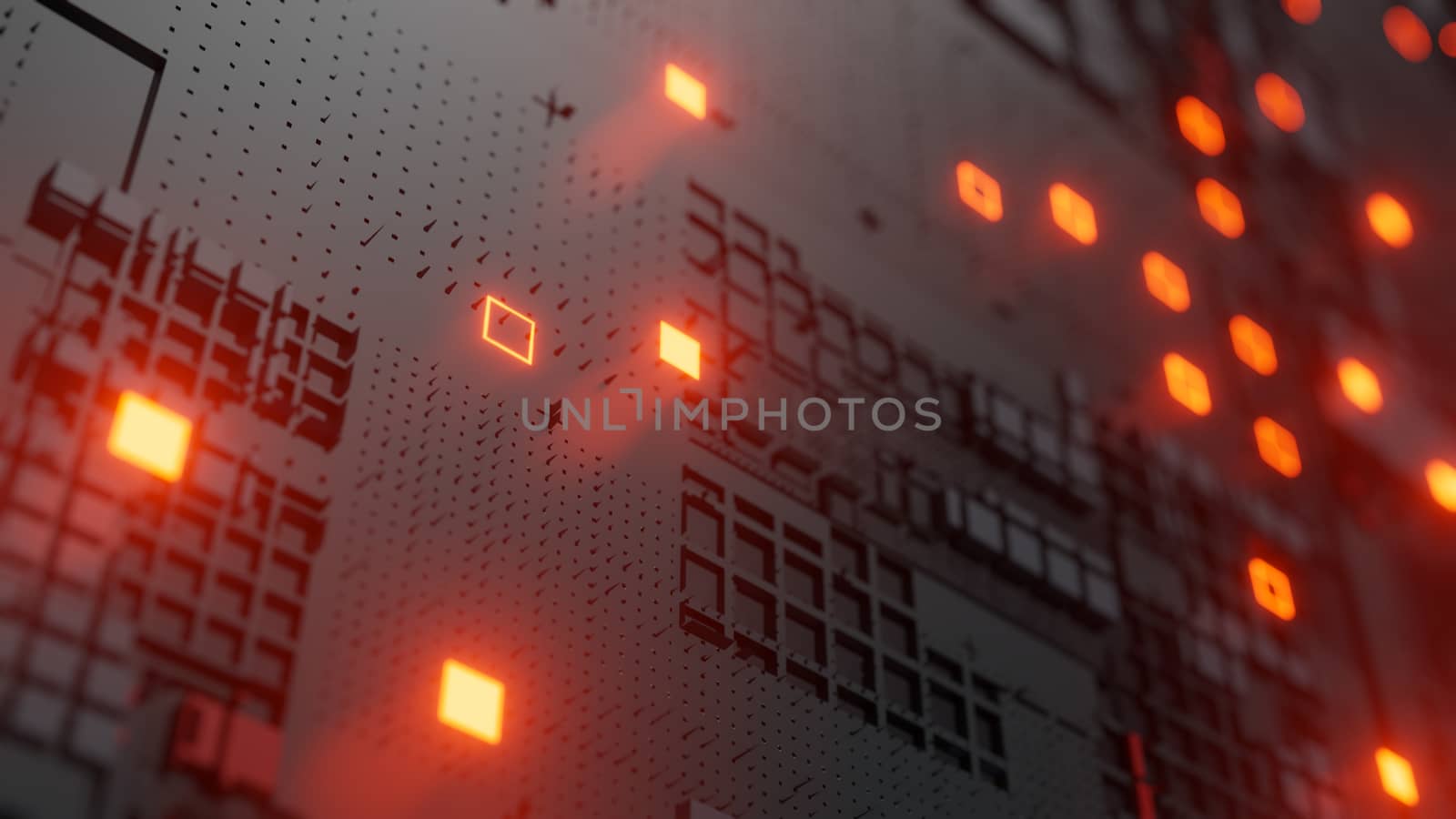 Abstract futuristic design. Tech wall with red bright elements by cherezoff