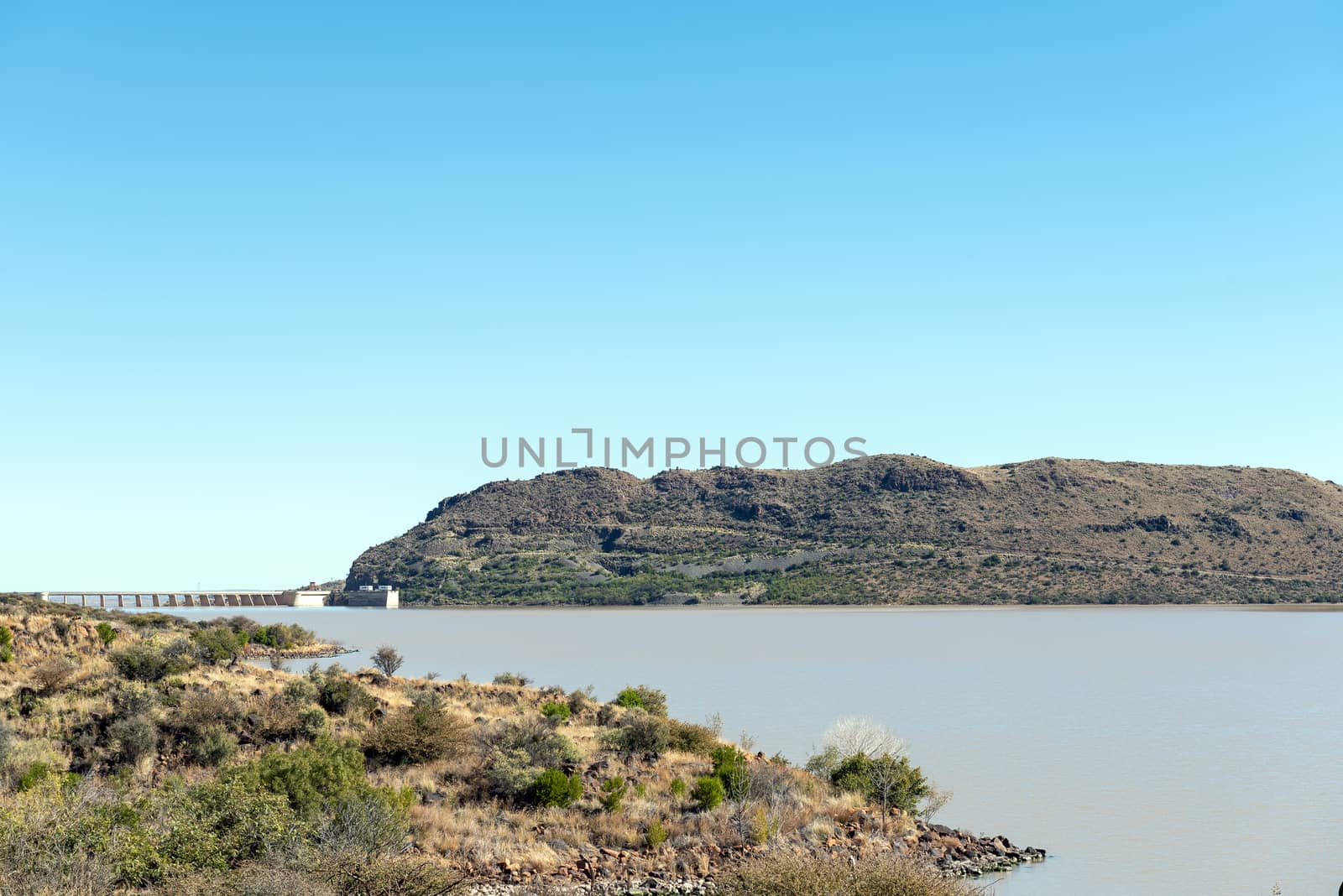 The Vanderkloof Dam in the Orange River (Gariep River) as seen from Vanderkloof town