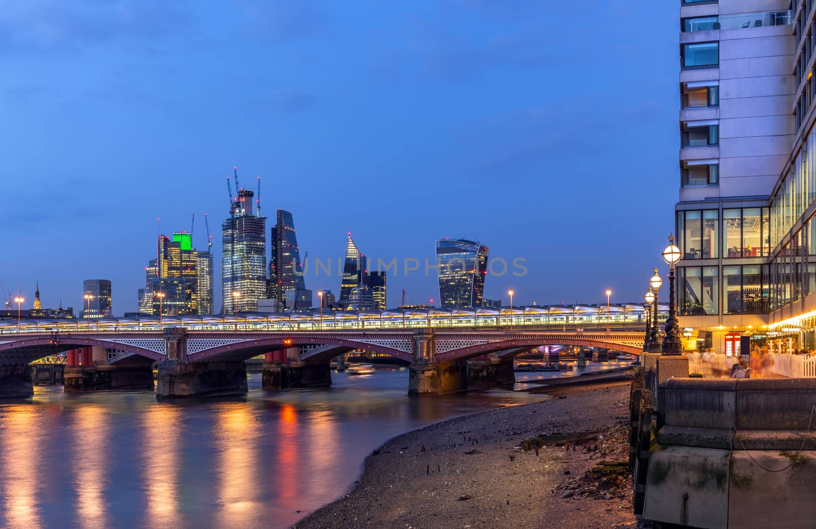 Panoramic of London downtown building with river thames sunset twilight in London UK. 