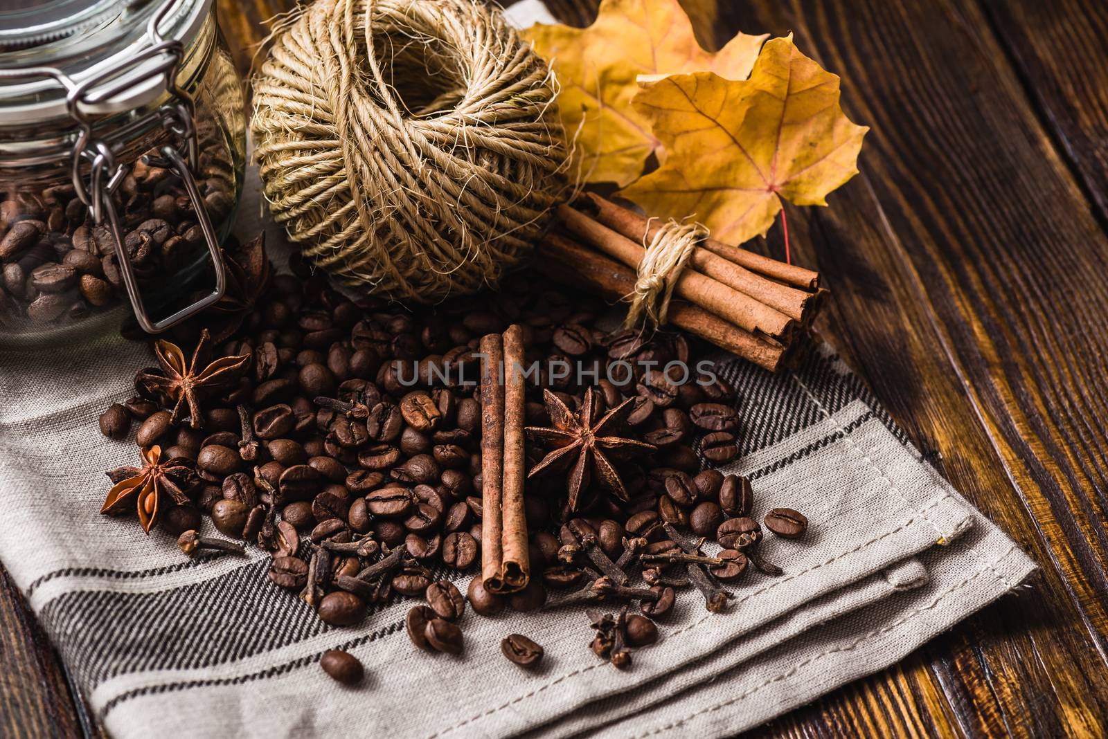 Coffee Beans with Autumn Leaves by Seva_blsv