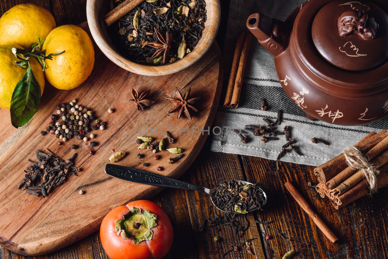 Ingredients for Masala Chai with Tangerines and Persimmon