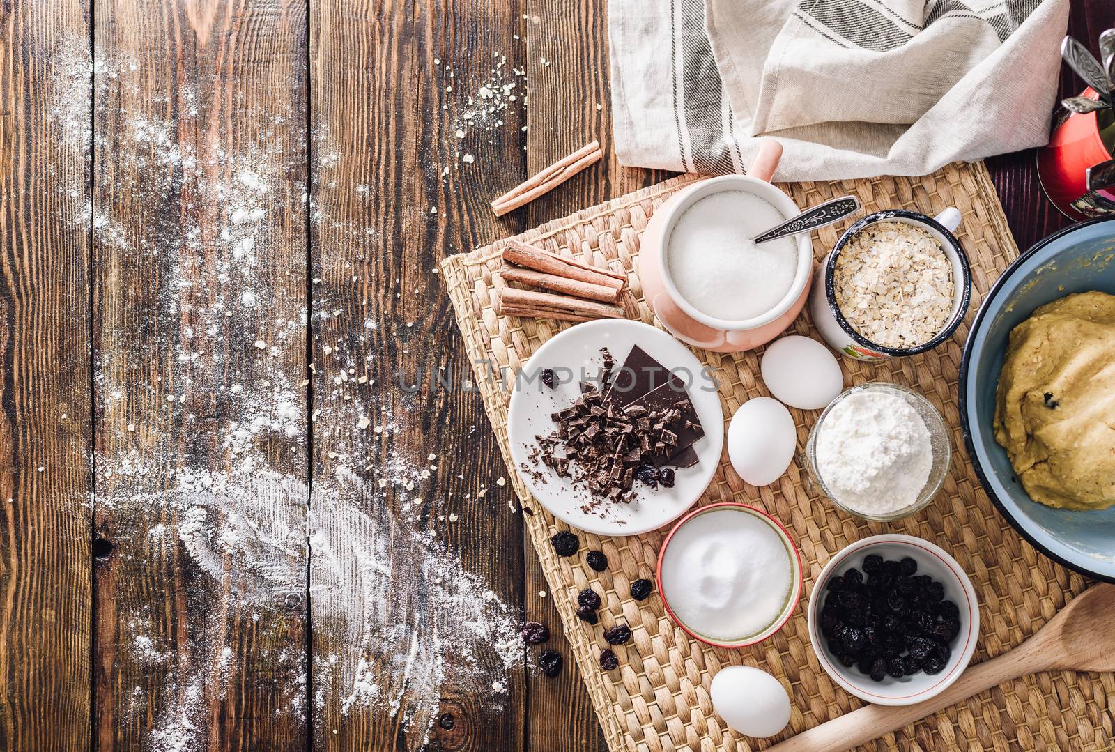 Ingredients for Making Oatmeal Cookies from Above