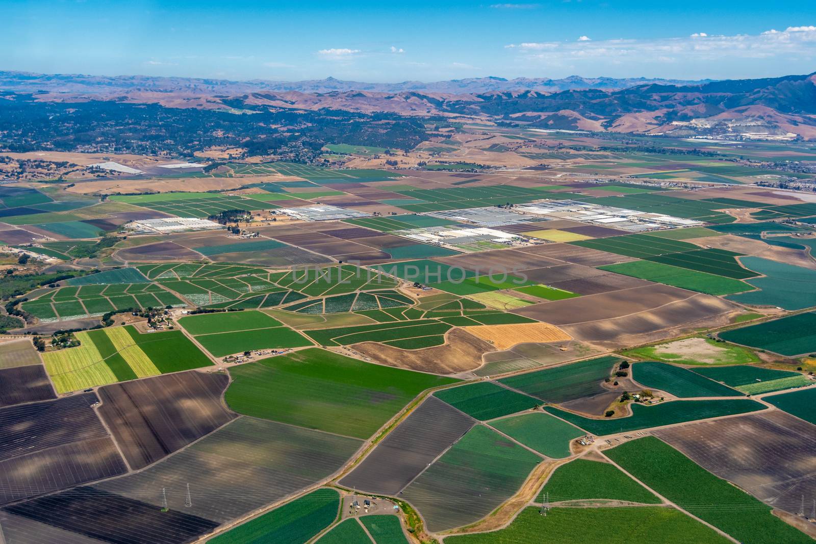 Pacific coast of California with farmland close to the cities of Salinas and Monterey. The picture was taken in the early July.