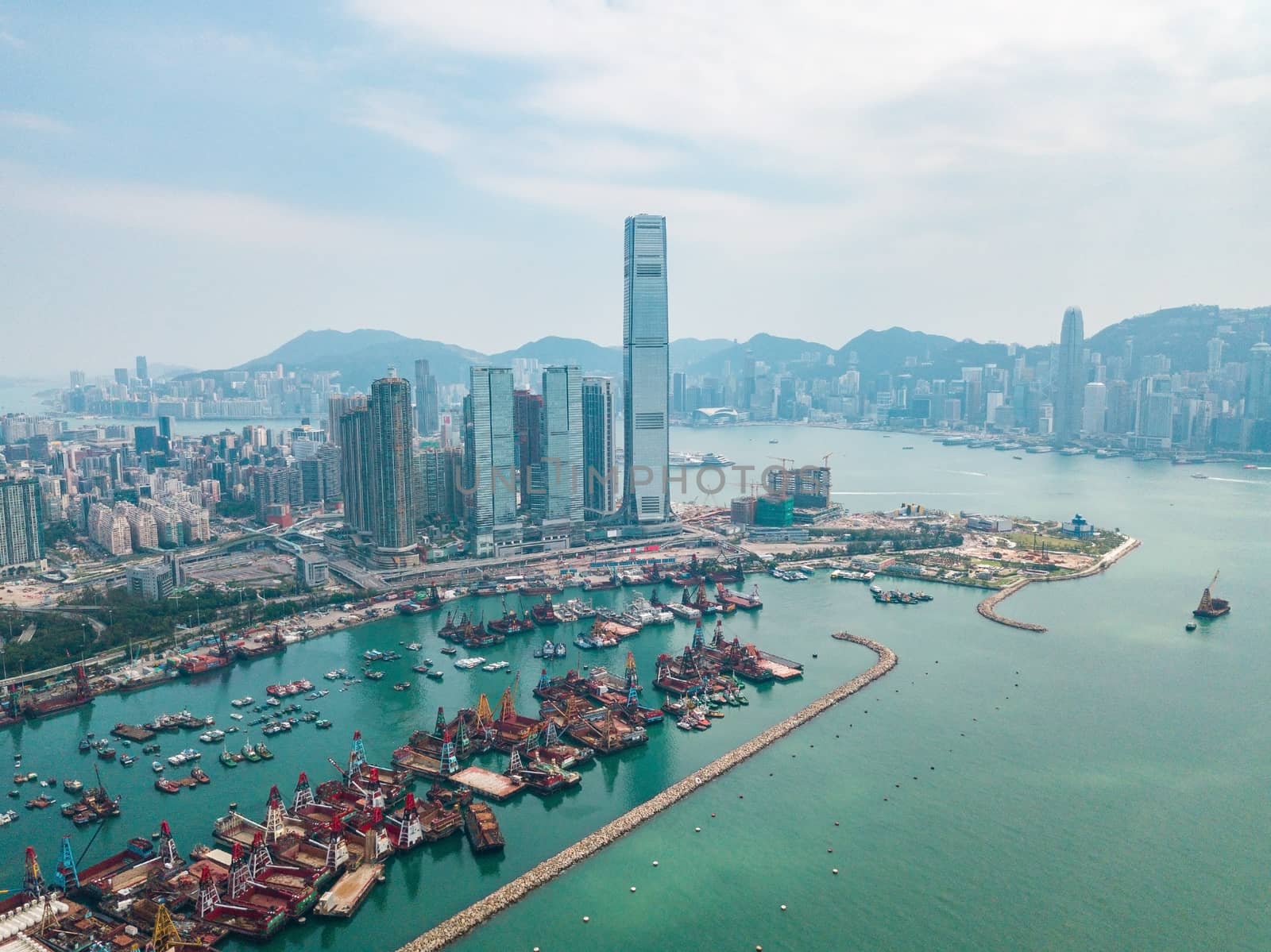 Hong Kong City at aerial view in the sky by cozyta